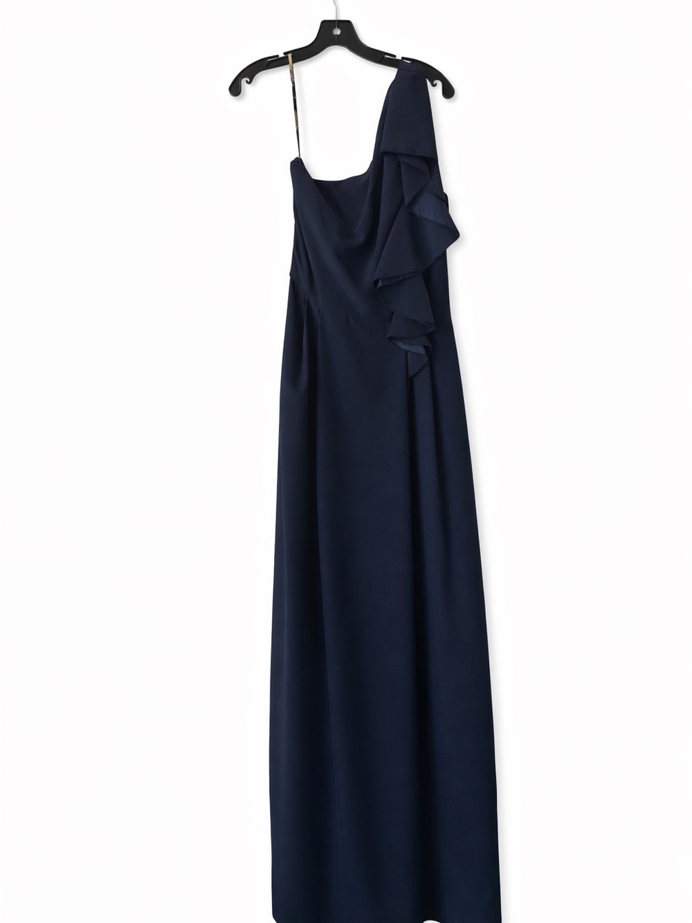 Lela Rose Navy One-Shoulder Ruffle Gown